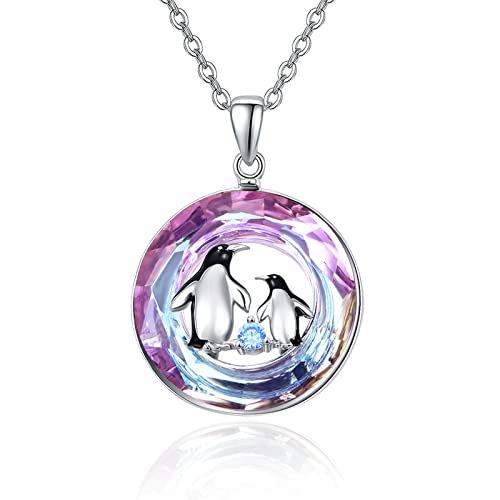 TANGPOET Pinguin Halskette 925 Sterling Silber Kristall Halskette Pinguin Anhänger Geburtstag Schmuck Geschenke für Frauen Damen Mädchen von TANGPOET