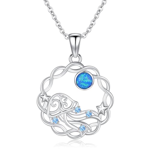 TANGPOET Quallen Halskette für Damen Frauen Mädchen Silber 925 Jellyfish Anhänger Ozean-Thema Schmuck Geschenke für Muttertag Geburtstag Weihnachten mit 18"+2" Kette von TANGPOET