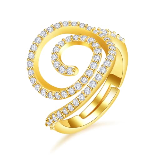 TANGPOET Ringe für Damen 925 Silber Gold Daumenring Verstellbare Ringe mit Zirkonia Valentinstag Geschenke für Freundin Muttertag Weihnachten Geschenke für Mutter Tochter von TANGPOET