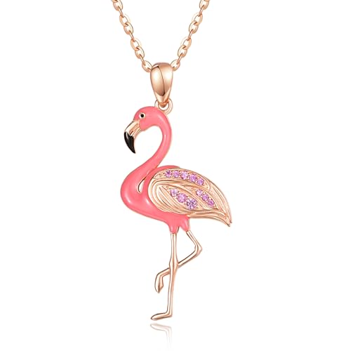 TANGPOET Rosa Flamingo Kette für Damen Frauen Mädchen Silber 925 Rose vergoldet Großer Flamingo Anhänger Halskette Schmuck Geschenke für Flamingoliebhaber Geburtstag Müttertag Weihnachten von TANGPOET