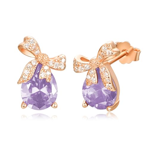 TANGPOET Roségold Bow Ohrringe Damen 925 Sterling Silber Schleifen Geburtsstein Ohrstecker Geburtstag Schmuck Geschenke für Sie, Juni von TANGPOET