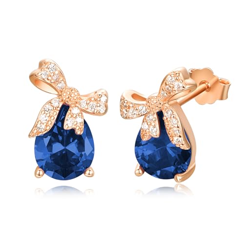 TANGPOET Roségold Bow Ohrringe Damen 925 Sterling Silber Schleifen Geburtsstein Ohrstecker Geburtstag Schmuck Geschenke für Sie, September von TANGPOET