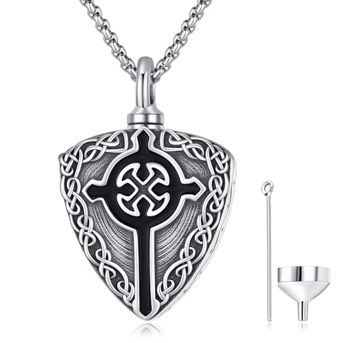 TANGPOET Schild Asche Halskette 925 Sterling Silber Kreuz Urn Halskette, Urnenketten für Asche Anhänger, Geschenke für Männer Frauen von TANGPOET