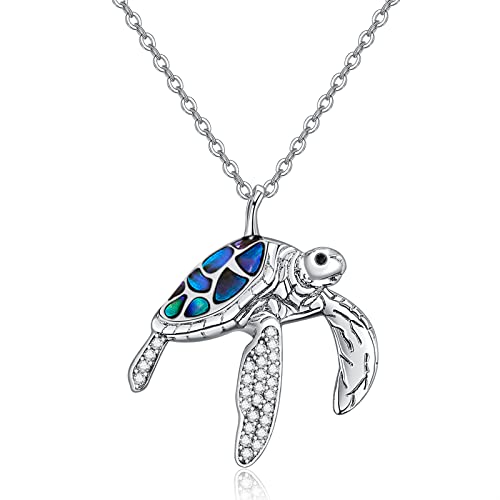 TANGPOET Schildkröte Kette Sterling Silber Schildkröte Anhänger Halskette Damen Meeresschildkröte Halskette mit Abalone Schale Schildkröte Schmuck Geschenke für Damen Mädchen von TANGPOET