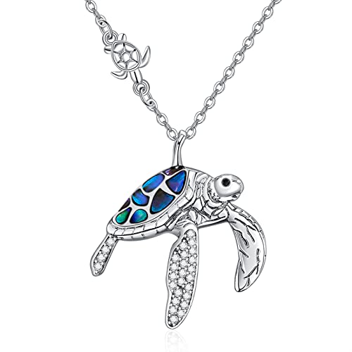 TANGPOET Schildkröten Kette Sterling Silber Schildkröte Anhänger Halskette Damen Meeresschildkröte Halskette mit Abalone Schale Schildkröte Schmuck Geschenke für Damen Mutter von TANGPOET