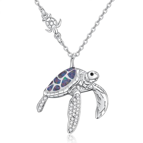 TANGPOET Schildkröten Kette Sterling Silber Schildkröte Anhänger Halskette Damen Meeresschildkröte Halskette mit Schwarzer Opal Schildkröte Schmuck Geschenke für Damen Mutter von TANGPOET
