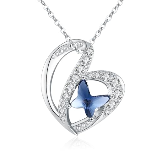 TANGPOET Schmetterling Halskette 925 Sterling Silber Kristall Schmetterling Anhänger, Geburtstag Schmuck Geschenke für Frauen Damen Mädchen von TANGPOET
