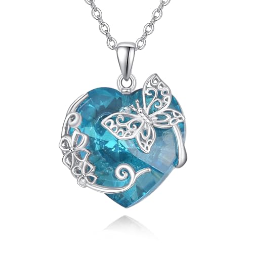 TANGPOET Schmetterling Halskette 925 Sterling Silber Kristall Anhänger, Kette, Geburtstag Schmuck Geschenke für Frauen Damen Mädchen von TANGPOET