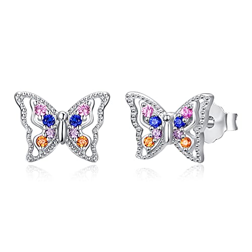 TANGPOET Schmetterling Ohrringe 925 Sterling Silber Klein Schmetterling Ohrstecker mit Zirkonia Valentinstag Geburtstag Schmuck Geschenke für Mädchen Kinder Frauen Damen von TANGPOET