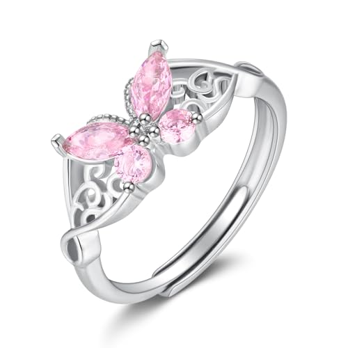 TANGPOET Schmetterling Ring 925 Sterling Silber Rosa Daumenring, Schmuck Geschenke für Frauen Mädchen Damen von TANGPOET