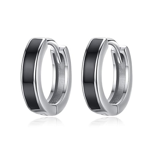 TANGPOET Schwarz Creolen für Herren 925 Sterling Silber Kleiner Schläfer Ohrring Damen Huggie Ohrringe Geschenke für Jungen Frauen Beste Freunde, 20mm von TANGPOET