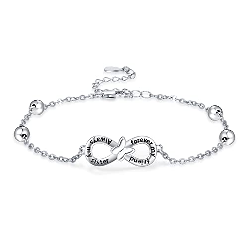 TANGPOET Schwester Armbänder für Frauen Schwester Geschenke von Schwestern S925 Sterling Silber Always My Sister Forever My Friend Armband für Frauen Schwester Mädchen von TANGPOET