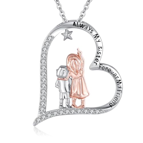 TANGPOET Schwester Halskette von Schwester 925 Sterling Silber Schwester Anhänger Herz graviert Always My Sister Forever My Friend, Geburtstagsgeschenke Schwester Geschenke für Schwestern Frauen von TANGPOET