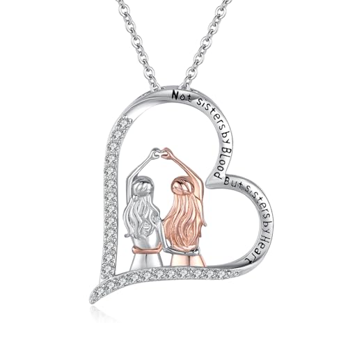 TANGPOET Schwester Halskette von Schwester 925 Sterling Silber Schwester Anhänger Herz graviert Not Sisters By Blood But Sisters By Heart, Geburtstagsgeschenke Schwester Geschenke für Schwestern Sie von TANGPOET