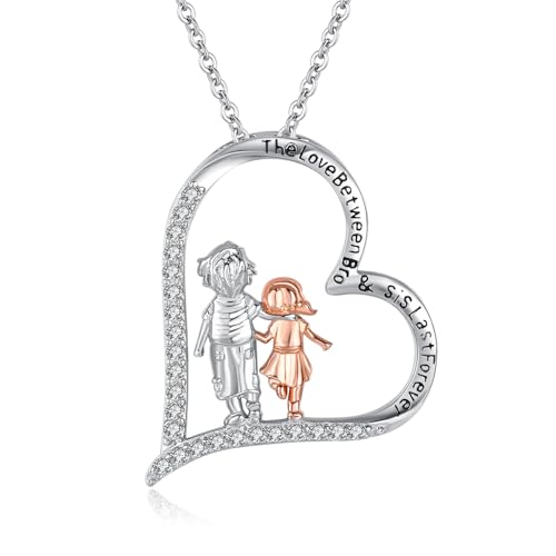 TANGPOET Schwester Halskette von Schwester 925 Sterling Silber Schwester Anhänger Herz graviert The Love Between Bro & Sis Last Forever, Geburtstagsgeschenke Schwester Geschenke für Schwestern Frauen von TANGPOET
