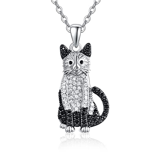 TANGPOET Siamesische Katze Geschenke Sterling Silber Siamesische Kette Siamkatze Katze Anhänger Schmuck Siamesische Geschenke für Damen Mädchen von TANGPOET