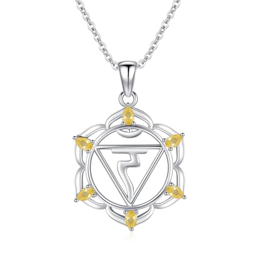 TANGPOET Solar Plexus Chakra Halskette für Frauen Silber 925 Manipura Spiritueller Anhänger Kette mit gelbem Citrin-Heilstein Lotus-Schmuck Geschenke für Yoga-Liebhaber am Muttertag Geburtstag von TANGPOET