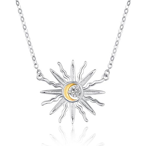 TANGPOET Sonne Mond Kette Halskette für Frauen 925 Sterling Silber Sonne Mond Anhänger Halskette Sonnen Schmuck Geschenk von TANGPOET