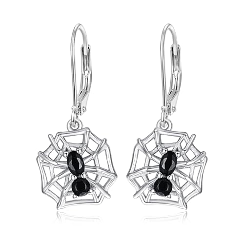 TANGPOET Spinne Ohrringe Hängende 925 Sterling Silber Schwarz Hypoallergene Ohrhänger Tier Halloween Schmuck Geschenke für Männer Frauen von TANGPOET