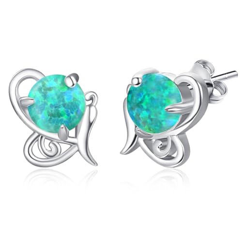 TANGPOET Sterling Silber 925 Schmetterling Ohrringe für Damen Grüne Opal Ohrstecker für Mädchen Hypoallergene Ohrstecker Ohrringe Schmuck Geschenk für Sie Frauen Kinder von TANGPOET