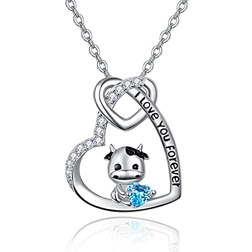 TANGPOET Tier Halskette Kuh Halskette 925 Sterling Silber Kuh Anhänger mit Gravur Ich liebe dich für immer Halskette Schmuck Geschenke für Mädchen Frauen von TANGPOET