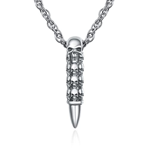 TANGPOET Totenkopf Halskette 925 Sterling Silber Skelett Punk Anhänger Wikinger Schädel Halskette Halloween Gotik Schmuck Geschenke für Damen Herren von TANGPOET