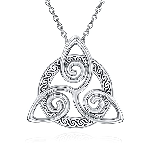 TANGPOET Triskele Kette Damen Keltischer Knoten Anhänger Wikinger Halskette Herren 925 Sterling Silber Keltisch Triskele Spiral Schmuck Amulett Geschenk für Familie Freunde von TANGPOET