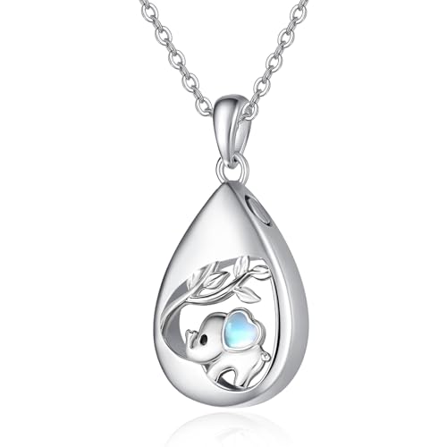 TANGPOET Tropfen Asche Halskette 925 Sterling Silber Elefant Urn Halskette, Urnenketten für Asche Anhänger, Geschenke für Frauen Mädchen, mit Trichter Füller Kit von TANGPOET