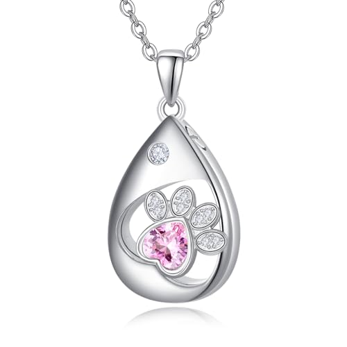 TANGPOET Tropfen Asche Halskette 925 Sterling Silber Hundepfote Urn Halskette, Urnenketten für Asche Anhänger, Geschenke für Frauen Mädchen, mit Trichter Füller Kit von TANGPOET