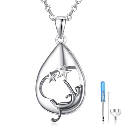 TANGPOET Tropfen Asche Halskette 925 Sterling Silber Katze Urn Halskette, Urnenketten für Asche Anhänger, Geschenke für Frauen Mädchen, mit Trichter Füller Kit von TANGPOET