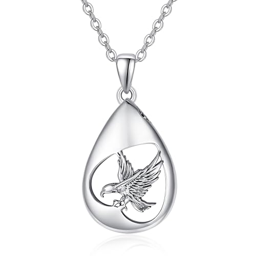 TANGPOET Tropfen Asche Halskette 925 Sterling Silber Krähe Urn Halskette, Urnenketten für Asche Anhänger, Geschenke für Frauen Mädchen, mit Trichter Füller Kit von TANGPOET