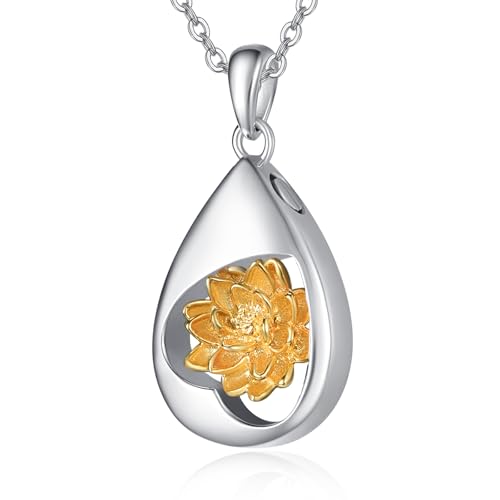 TANGPOET Tropfen Asche Halskette 925 Sterling Silber Lotus Urn Halskette, Urnenketten für Asche Anhänger, Geschenke für Frauen Mädchen, mit Trichter Füller Kit von TANGPOET