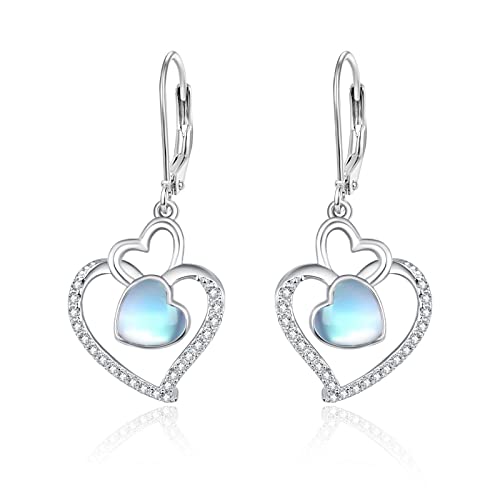 TANGPOET Tropfen Ohrringe 925 Sterling Silber Hängende Ohrringe Hängend Herz Mondstein Ohrhänger Valentinstag Schmuck Geschenk für Damen Mädchen von TANGPOET