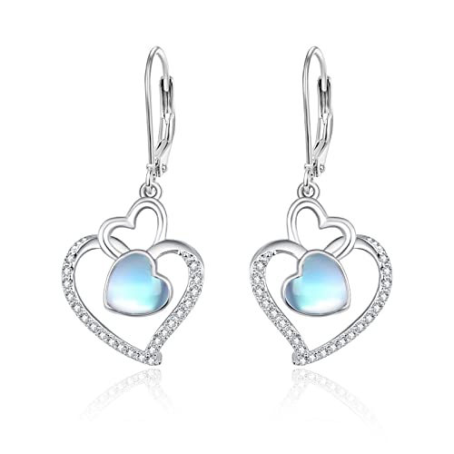 TANGPOET Tropfen Ohrringe 925 Sterling Silber Hängende Ohrringe Hängend Herz Mondstein Ohrhänger Valentinstag Schmuck Geschenk für Damen Mädchen von TANGPOET