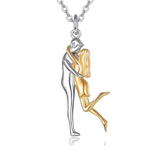 TANGPOET Umarmung Halskette Gold Paare Schmuck 925 Edelsilber Anhänger Kette Geschenk von TANGPOET