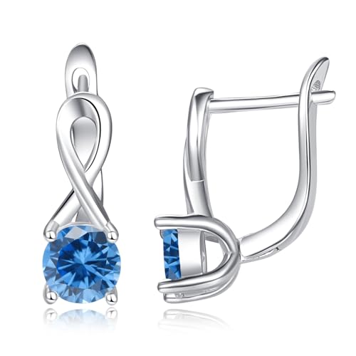 TANGPOET Unendlichkeit Ohrringe 925 Sterling Silber Leverback Creolen mit Zirkonia Geburtsstein Schmuck Geschenke für Frauen, Dezember von TANGPOET