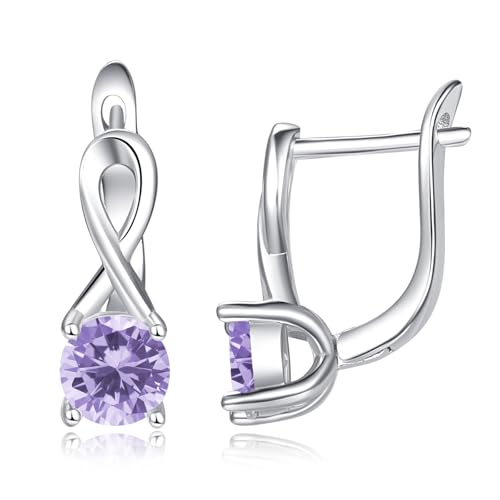 TANGPOET Unendlichkeit Ohrringe 925 Sterling Silber Leverback Creolen mit Zirkonia Geburtsstein Schmuck Geschenke für Frauen, Juni von TANGPOET