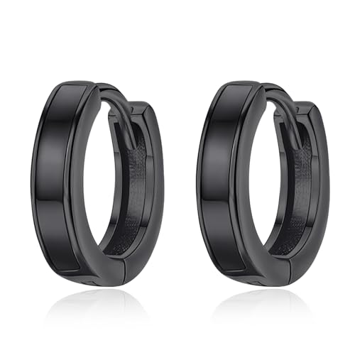 TANGPOET Unisex Klein Creolen 925 Sterling Silber Breit Herren Ohrringe Damen Schwarz Klapp Creolen Ohrschmuck Weihnachten Geschenk für Frauen Männer, 18mm von TANGPOET