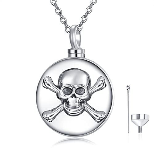 TANGPOET Urne Halskette für Asche 925 Sterling Silber Schädel Gedenk Kremation Schmuck für Asche Keepsake Anhänger Halskette für Mama Papa Frauen Männer Haustier mit Trichter Füllung Kit von TANGPOET