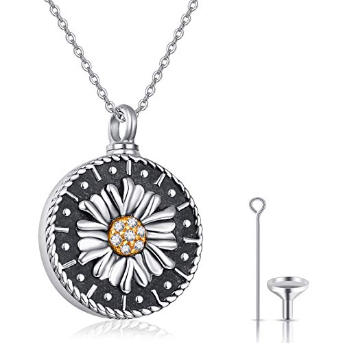 TANGPOET Urnen-Halskette 925 Sterling Silber Gänseblümchen Memorial Kremation Schmuck für Asche Anhänger Halskette für Mama Papa Frauen Männer Haustier mit Trichter Füllung Kit von TANGPOET
