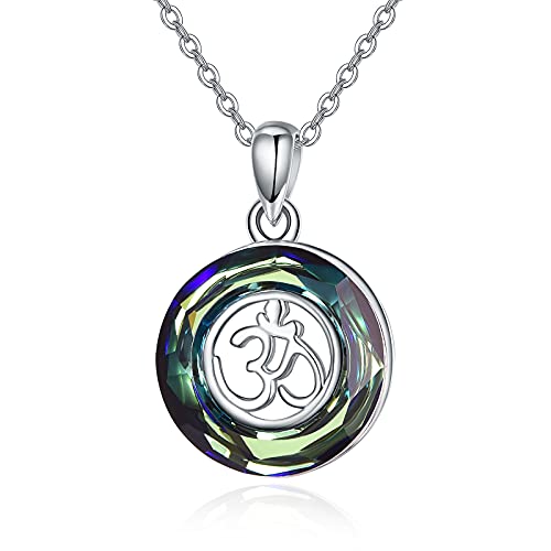 TANGPOET 925 Sterling Silber Aum Zeichen Kristall Amulett Halskette Yoga für FrauenSanskrit Symbol Om Zeichen Anhänger Kette Schmuck Geschenke Frauen Mädchen von TANGPOET