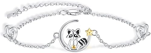 TANGPOET Waschbär Armbänder für Frauen Mädchen 925er Sterlingsilber Waschbär Armbänder Schmuck Waschbär Geschenke für Frauen, Mutter, Ehefrau, Mädchen verstellbare Kette von TANGPOET