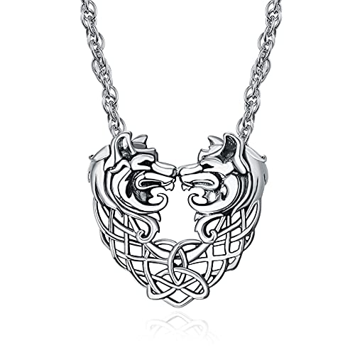 TANGPOET Wolf Halskette Wolf kette Anhänger Keltischer 925 Sterling Silber Wolf Anhänger Schmuck für Männer Frauen Mädchen von TANGPOET