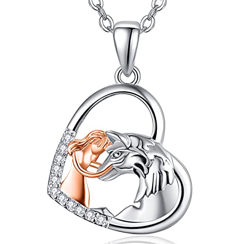 TANGPOET Wolf Halskette 925 Sterling Silber Wolf und Mädchen Anhänger Halskette Herzschmuck Wolf Geschenke für Mädchen Frauen Sie … von TANGPOET