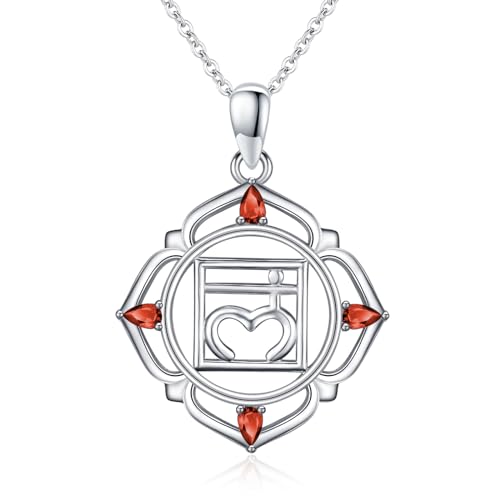 TANGPOET Wurzel Root Chakra Kette für Damen Frauen 925 Silber Muladhara Spiritueller Anhänger Halskette mit rotem Heilstein Lotusblume Schmuck Geschenke für Yoga Liebhaber Muttertag Weihnachten von TANGPOET