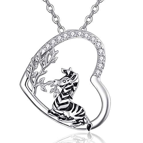 TANGPOET Zebra Kette Damen 925 Sterling Silber Pferd Ketten Tier Herz AnhäNger Halskette Geschenk Schmuck Cute Geschenke FüR Frauen MäDchen Mutter Tochter von TANGPOET