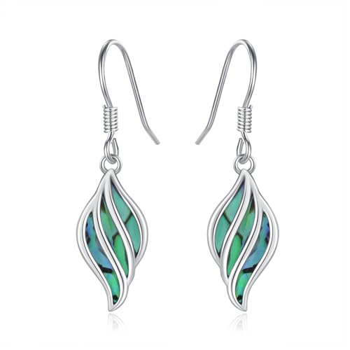 TANGPOET Zierliche Abalone Muschel Hängend Ohrringe für Damen Silber 925 Ohrhänger Hypoallergene Einzigartige Strand Schmuck Geschenk für Mutter Ihre Mädchen von TANGPOET