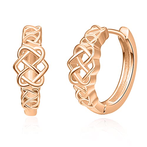 TANGPOET Creolen Ohrring 925 Sterling Silber Keltischer Knoten Kleine Schläfer Ohrringe Roségold Ohrringe Frauen Schmuck Valentinstag Geschenke für Damen Mädchen von TANGPOET