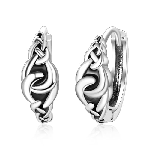 TANGPOET Schwarz Ohrringe 925 Sterling Silber Weißgold Keltischer Knoten Creolen, Kleine Hypoallergene Klappcreolen, Schmuck Geschenke für Damen Frauen Mädchen von TANGPOET