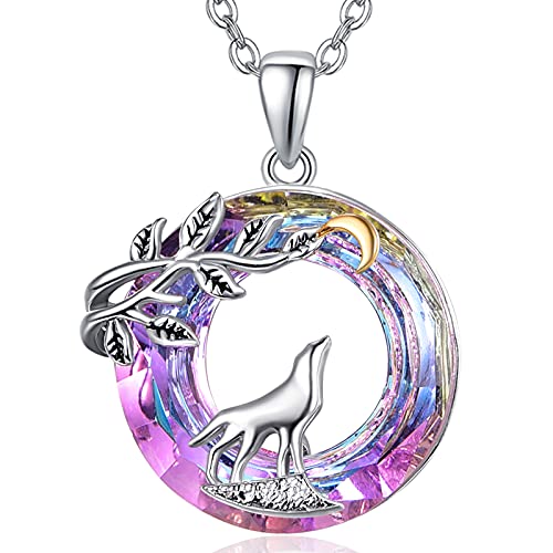 TANGPOET Wolf Halskette 925 Sterling Silber Kristall Halskette Wolf Anhänger Geburtstag Schmuck Geschenke für Frauen Mädchen Kinder von TANGPOET